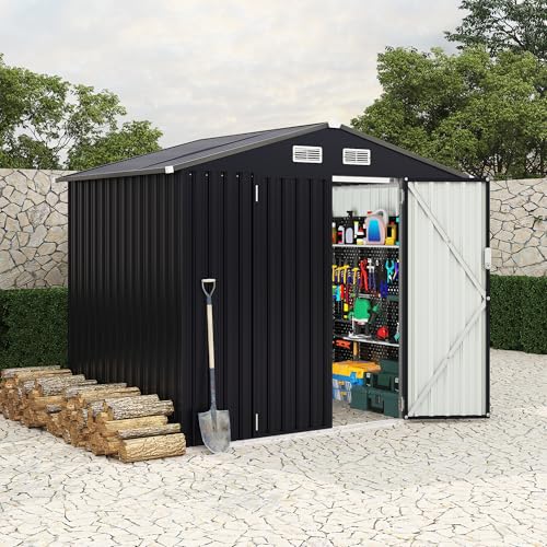 All-Weather Resin Shed with Window, Outdoor Plastic Garden Shed with Lockable Door and Vents, Outdoor Resin Storage Sheds for Tool, Bike, Backyard, Patio