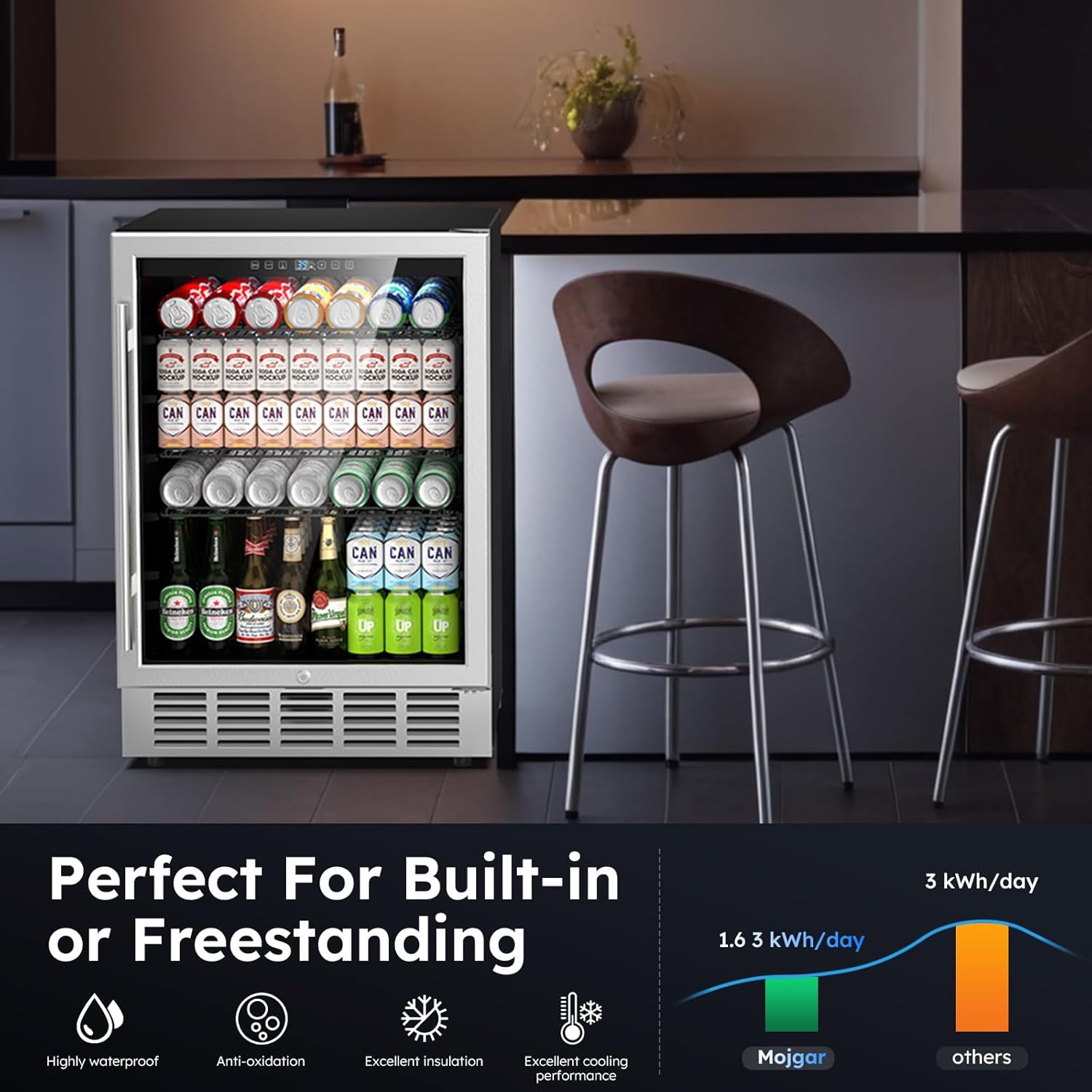 Outdoor Beverage Refrigerator, 24 Inch Under Counter Double Drawer Fridge, Stainless Steel, Freestanding/Built-In Installation Outdoor Beverage Fridge for Patio, Outdoor Beverage Cooler with Wheels