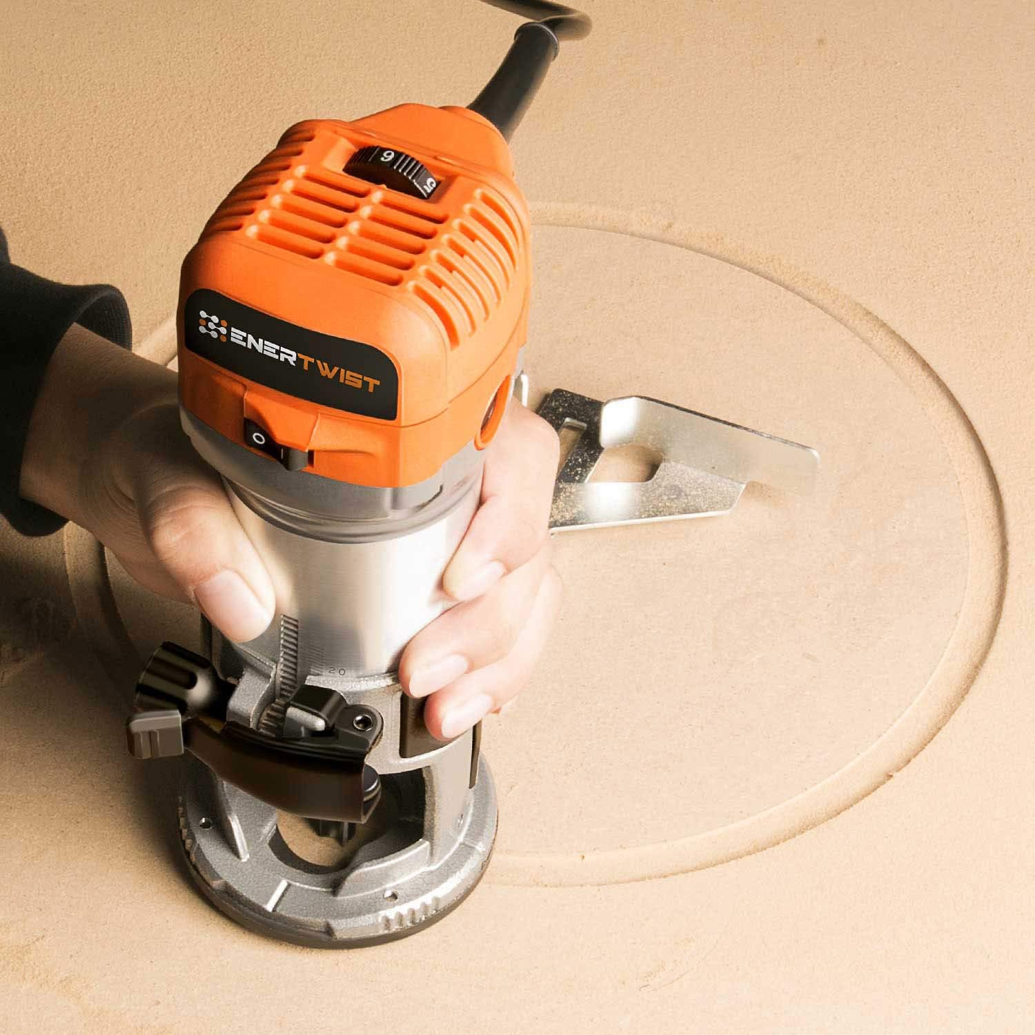 ENERTWIST Compact Router Tool, 7.0-Amp 1.25HP Soft Start Variable Speed Wood Router Kit w/Fixed Base, 1/4" & 3/8" Collets, Edge Guide, Roller Guide, Dust Hood, Replacement Brush Set, ET-RT-710S Pack of 2
