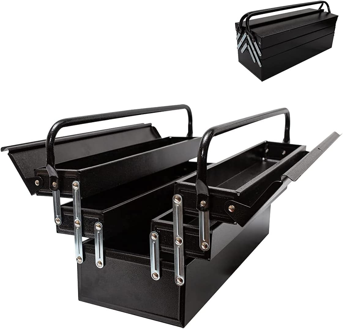 20-Inch Portable 5-Tray Cantilever Metal Tool Box Steel Tool Chest Cabinet (Black)