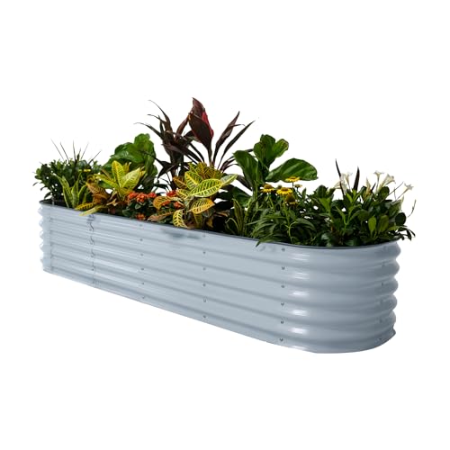 Vego garden Raised Garden Bed Kits, 17" Tall 9 in 1 8ft X 2ft Metal Raised Planter Bed for Vegetables Flowers Ground Planter Box-Modern Gray
