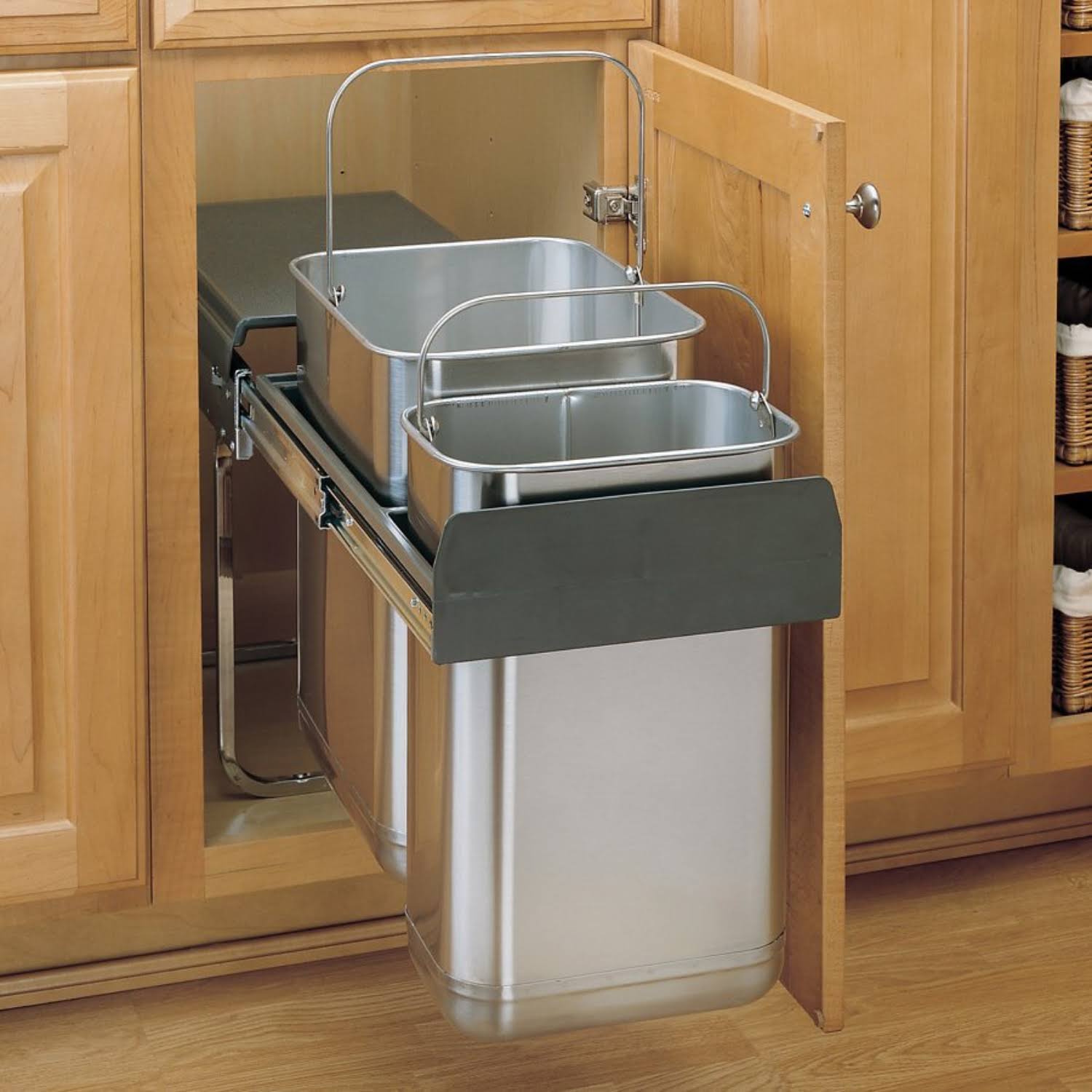 Rev-A-Shelf Double Steel Top Mount Waste Trash Can