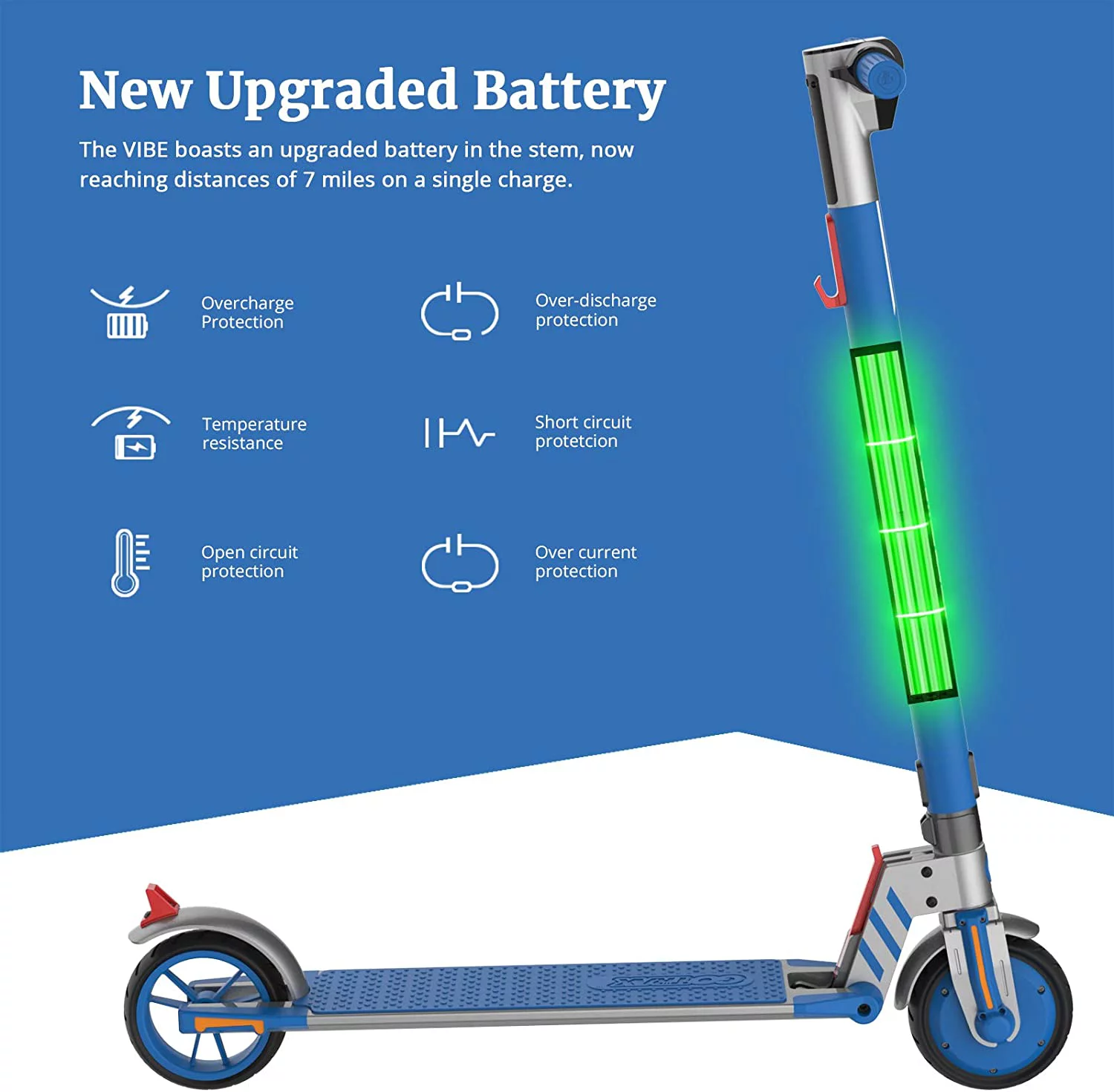 GOTRAX Vibe Electric Scooter for Kids Teens 8-15, 200W 6.5" Tires 7 Miles Foldable Commuting E-Scooter, Blue