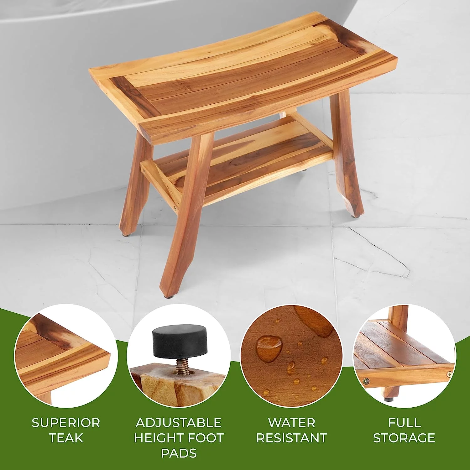 Decoteak 24" - Bench-Shower Stool - Shower Seat - Shower Chair For Inside Shower - Teak Shower Bench - Small Bench - Shower Foot Rest - Teak Shower Stool For Inside Shower