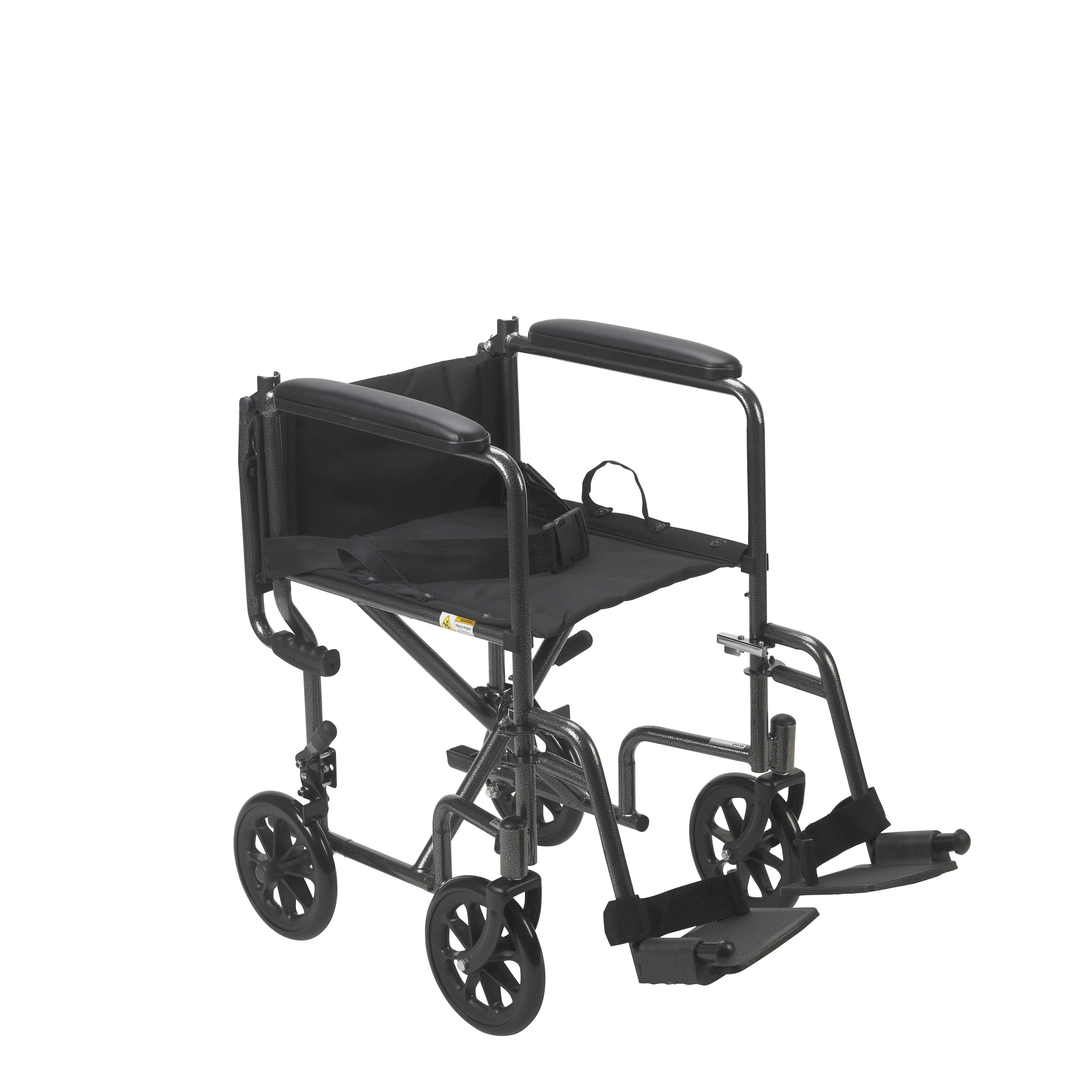 Drive Medical Lightweight Steel Transport Wheelchair Fixed Full Arms 19x22 Seat (TR39E-SV)