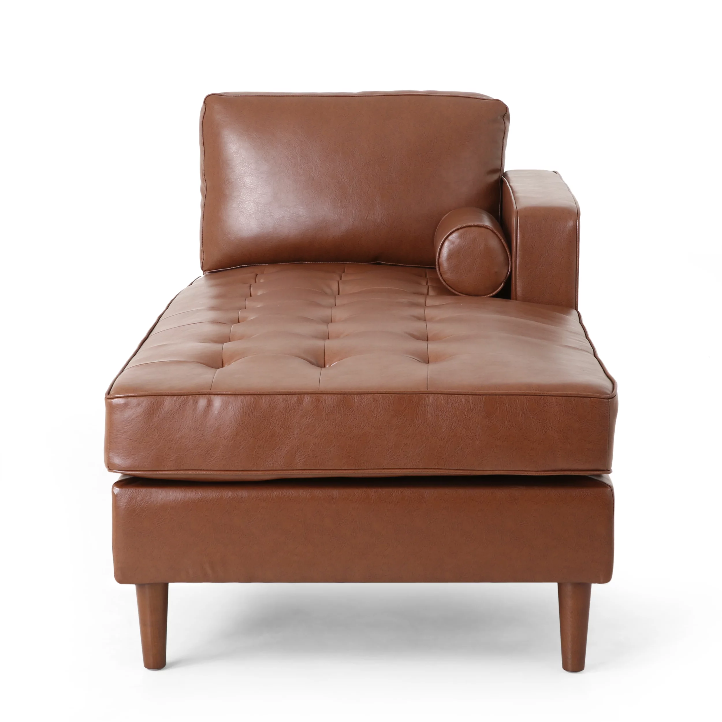 GDF Studio Hixon Contemporary Faux Leather Tufted One Armed Chaise Lounge, Cognac Brown and Espresso