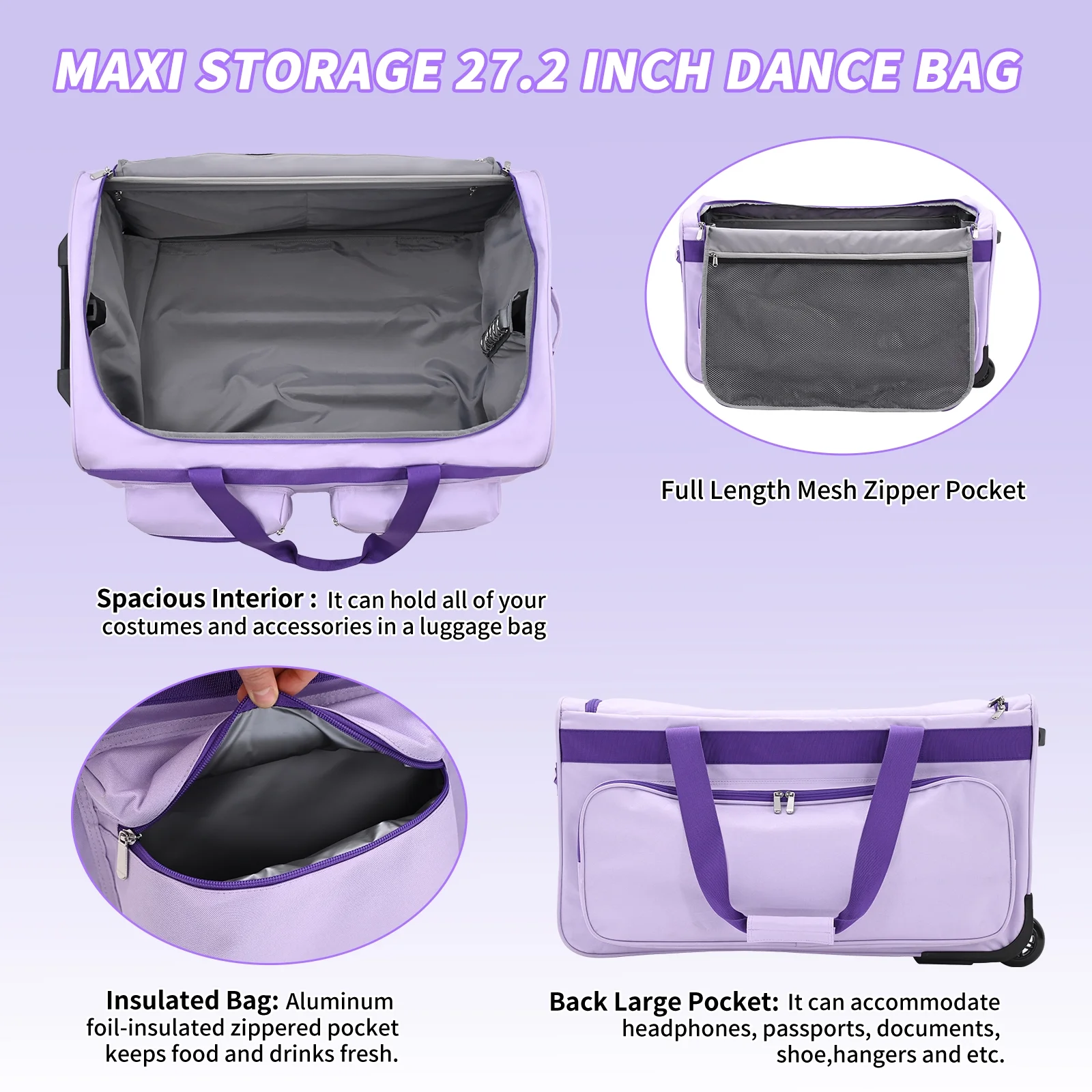 SLSY Dance Bag with Garment Rack - 28" Competition Duffle Bag - Rolling Garment Bag with Wheels - Ideal Costume Suitcase for Dancers Livestreamer Athletes - Large Capacity Enhanced Stability - Curated Treasures Market