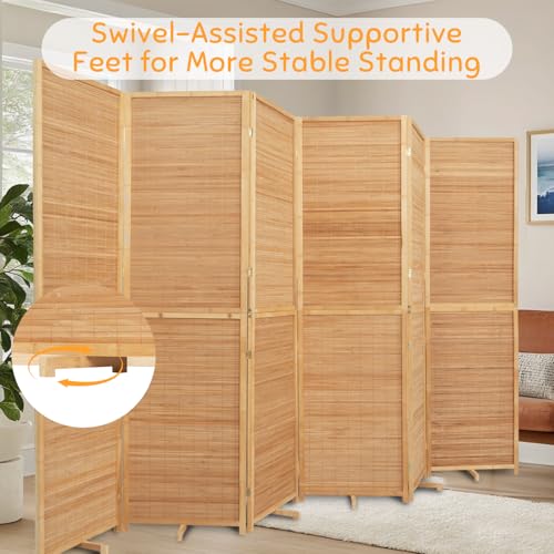Bamboo Room Divider Folding Privacy Screens, Wall Divider for Room Separation, Portable Room Partitions and Dividers, 5.6FT Bamboo Mesh Woven Room Divider Panel (Brown, 4 Panel)