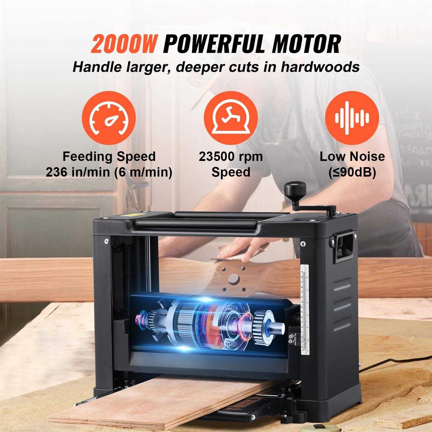 VEVOR Thickness Planer Two-Blade 13 Width Worktable Benchtop Planer 15-Amp 1800W Powerful Motor - Shop Hardware Tools Online Store