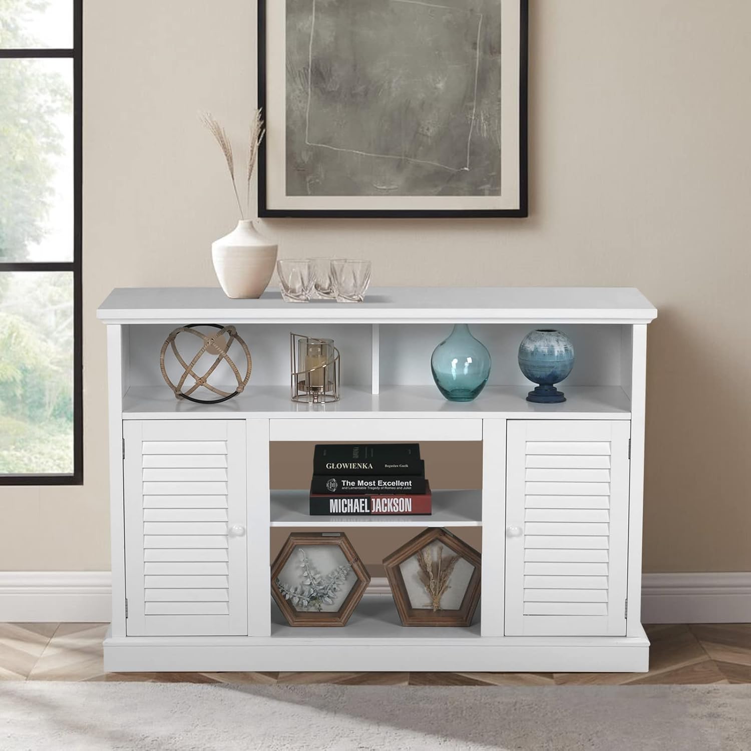 Sophia & William Farmhouse Electric Fireplace TV Stand for TV's Up to 65, Accent Decorative Barn Door Storage Cabinet Chest with 23 Insert Fireplace for Living Room Bedroom Home Office, Burlywood