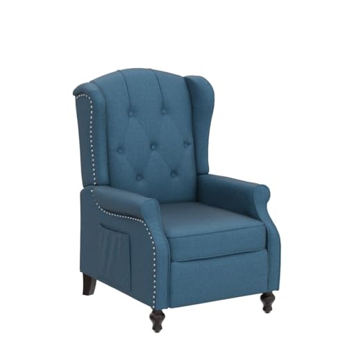 Wingback Recliner Chair with Massage and Heat, Tufted Fabric Pushback Recliner Chair, Wingback Chair with Remote Control, Padded Cushion, Wooden Legs, Small Recliners for Small Spaces