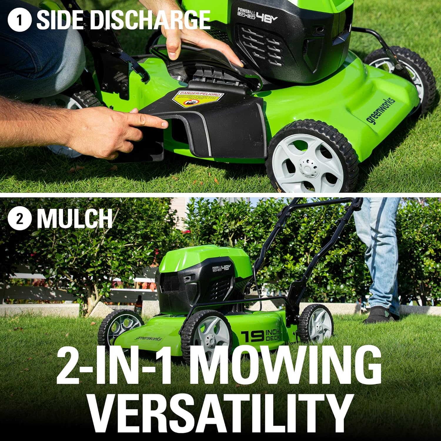 Greenworks 2 x 24V (48V) 19” Brushless Cordless Lawn Mower, (2) 4.0Ah Batteries and Dual Port Charger Included