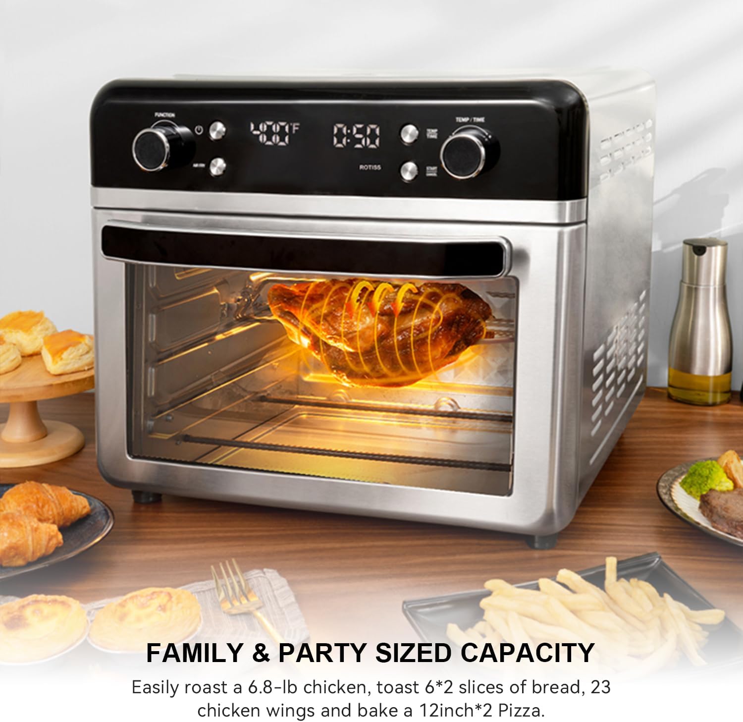 Large27.5QT 12-in-1 Smart Air Fryer Toaster Oven - Multifunctional Convection Countertop Oven Included Accessories and Authentic Chef Recipe Guide