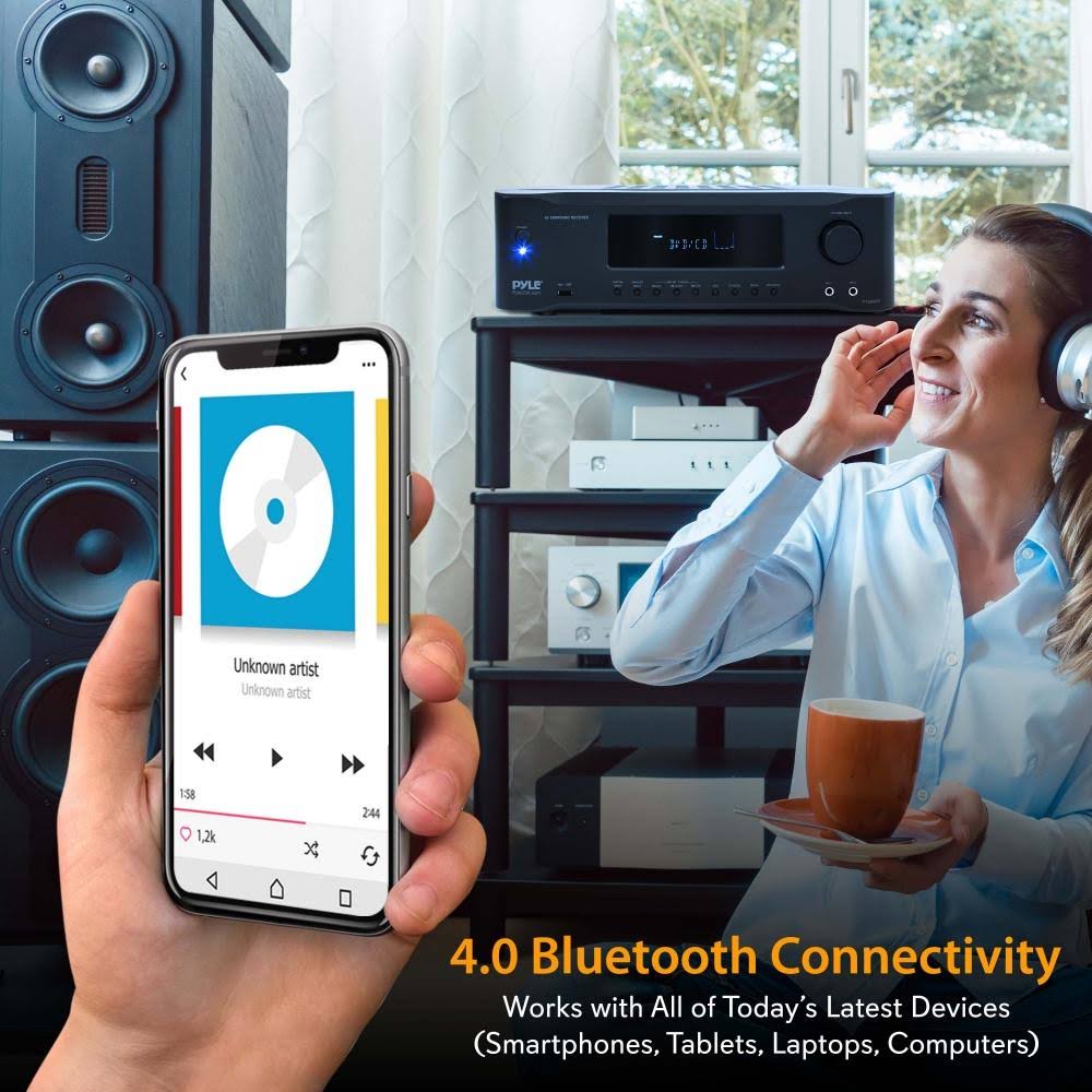 5.2-Channel Hi-Fi Bluetooth Stereo Amplifier - 1000 Watt AV Home Speaker Subwoofer Sound Receiver w/Radio, USB, RCA, HDMI, Mic i