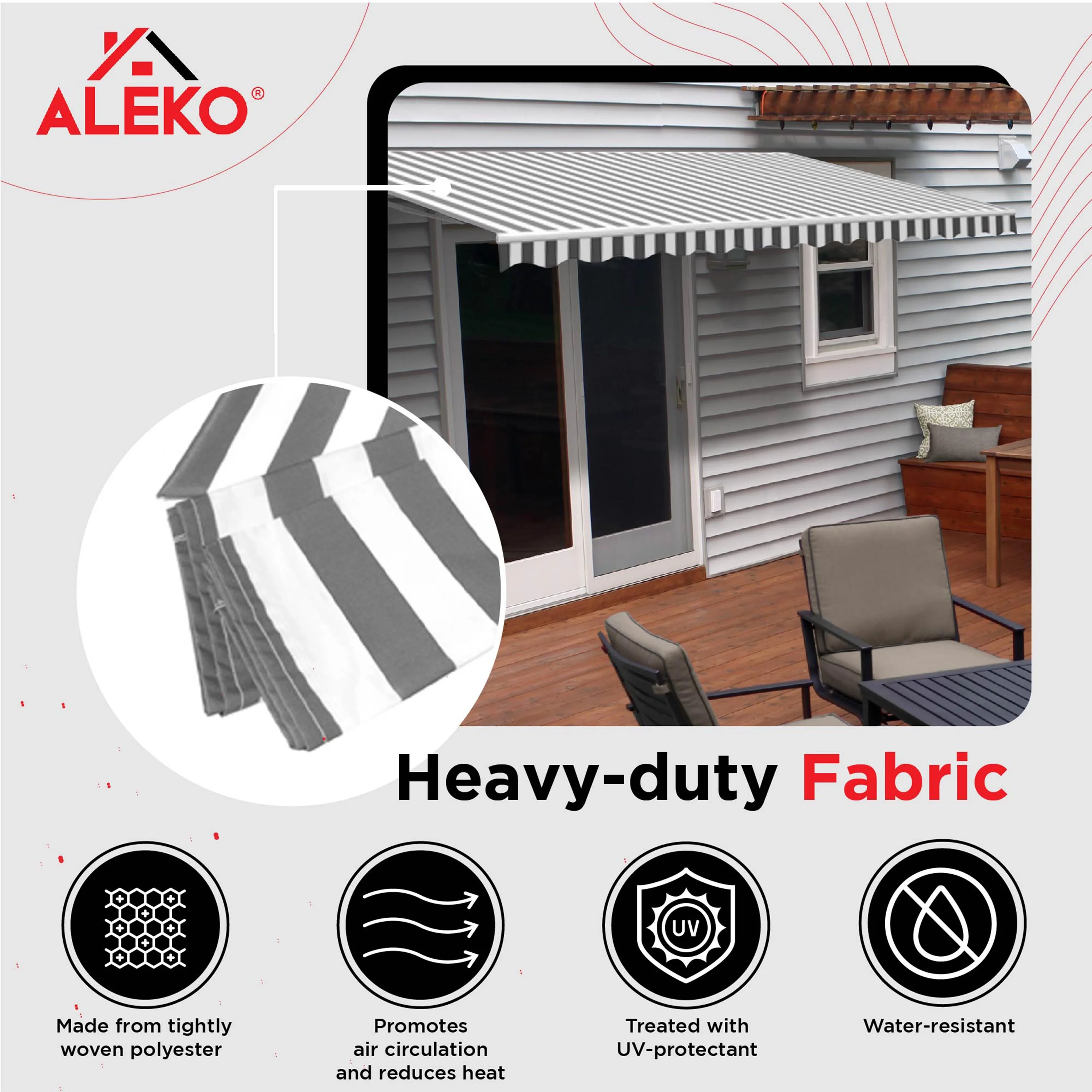 ALEKO 20' x 10' Retractable Motorized Black Frame Patio Awning, Gray and White Striped Color