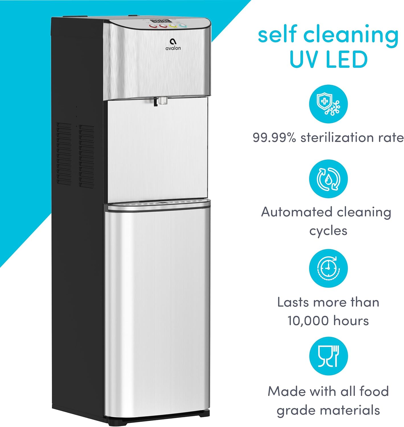 Avalon Electric Bottleless Water Cooler Water Dispenser - 3 Temperatures, Digital Clock with Temperature Control, Self Cleaning, Stainless Steel