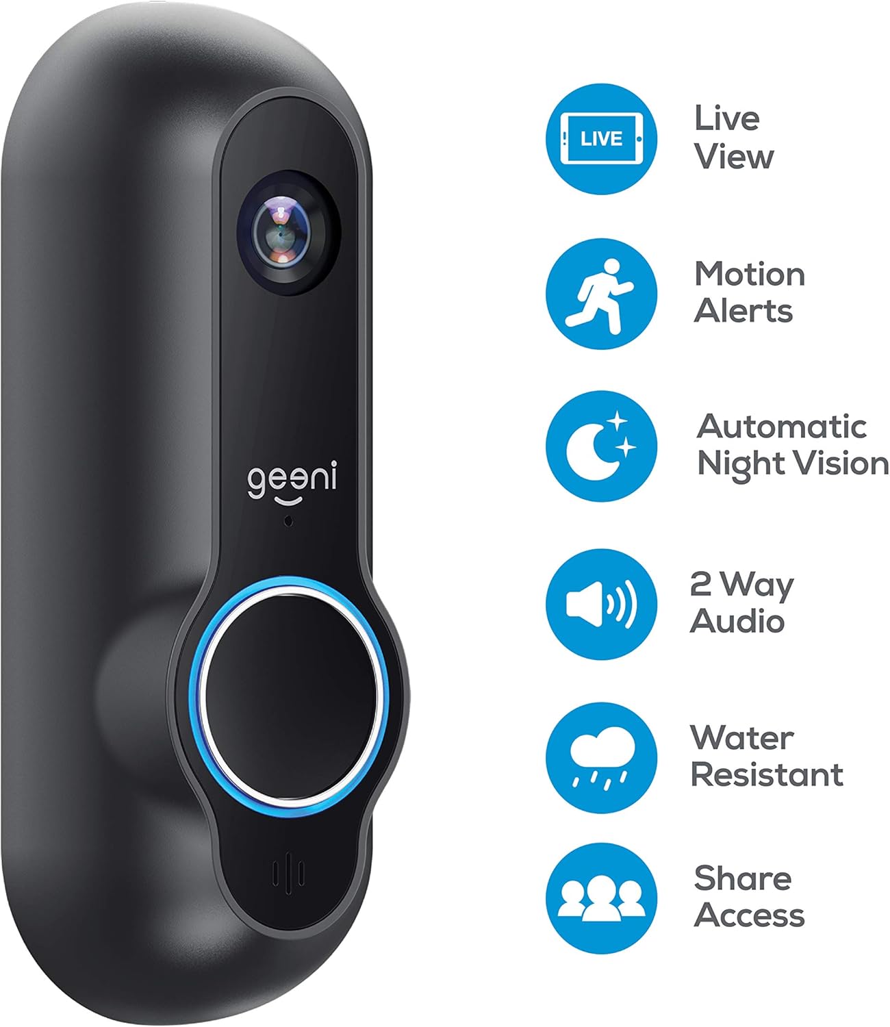 Geeni, DOORSCREEN Smart Wifi Doorbell, HD Camera Doorbell with Night Vision and Motion Sensor, Compatible with Alexa and Google Assistant, No Hub Required