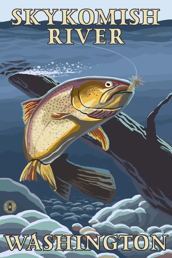 Trout Fishing Cross-Section - Skykomish River, WA - LP Original Poster (24x36 Giclee Gallery Print, Wall Decor Travel Poster)