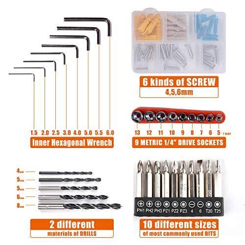 jar-owl Tool Kits 16.8V Cordless Drill Lithium Lon with 91 Piece Tool Set Combination Package and Plastic Toolbox Storage Case