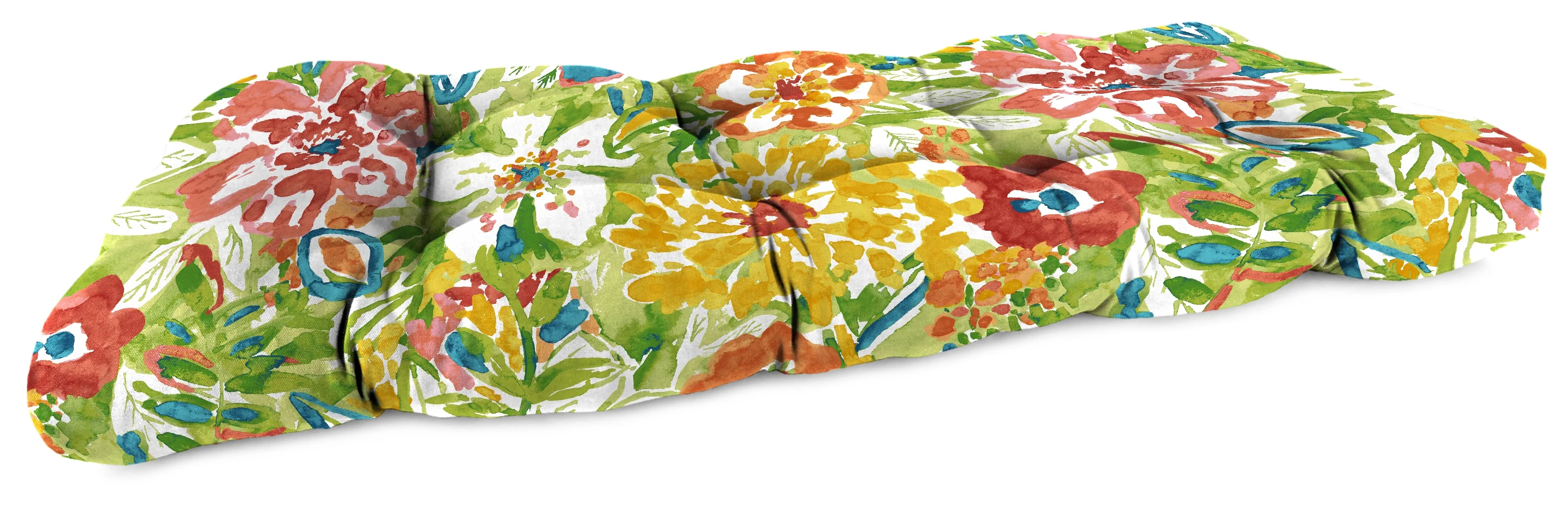 Jordan Manufacturing 3-Piece Sun River Garden Multicolor Floral Outdoor Cushion Set with 2 Wicker Chair Cushions and 1 Wicker Bench Cushion