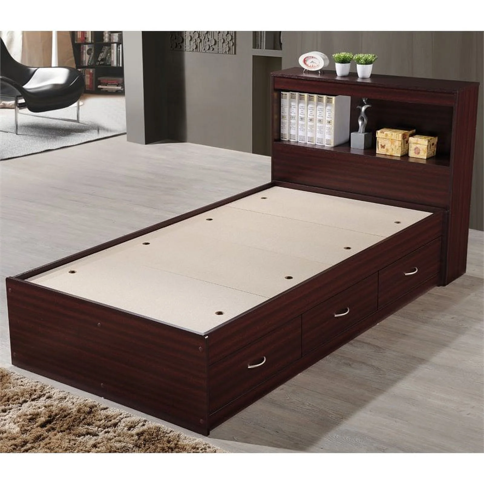 Home Square 2 Piece Bedroom Set with Captain Bed and Chest in Mahogany Wood