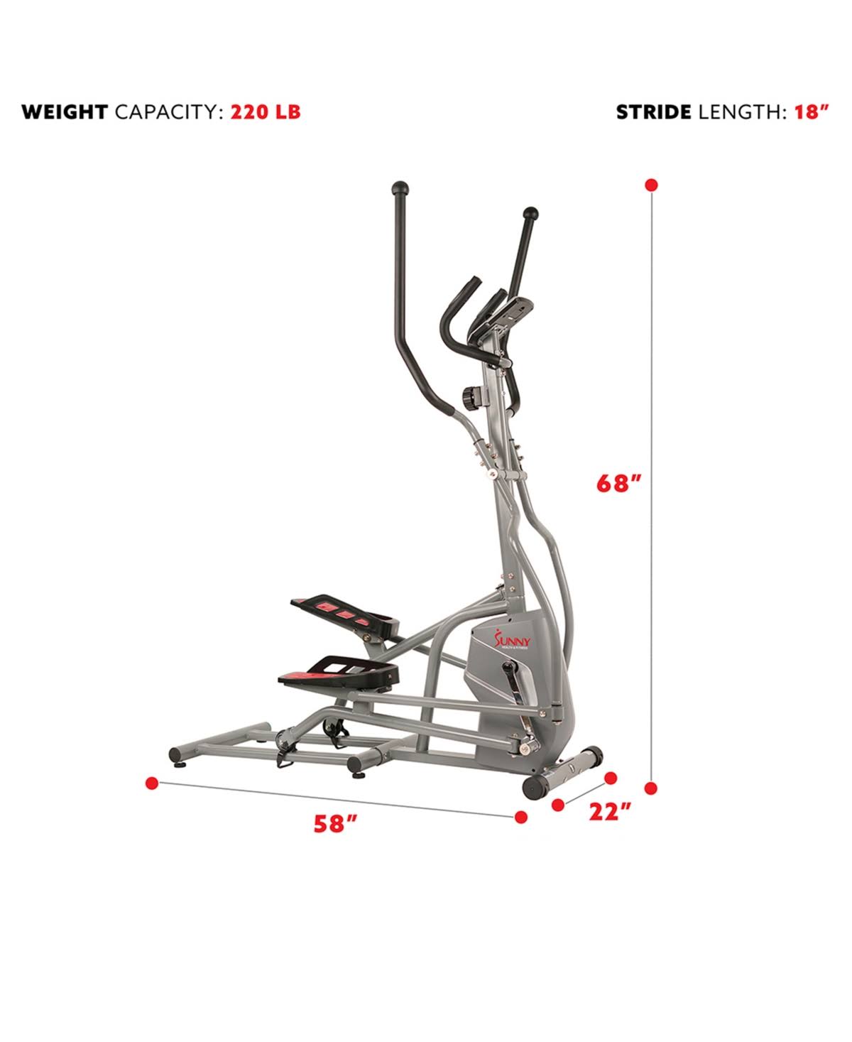 Sunny Health u0026 Fitness Magnetic Elliptical Trainer - Gray