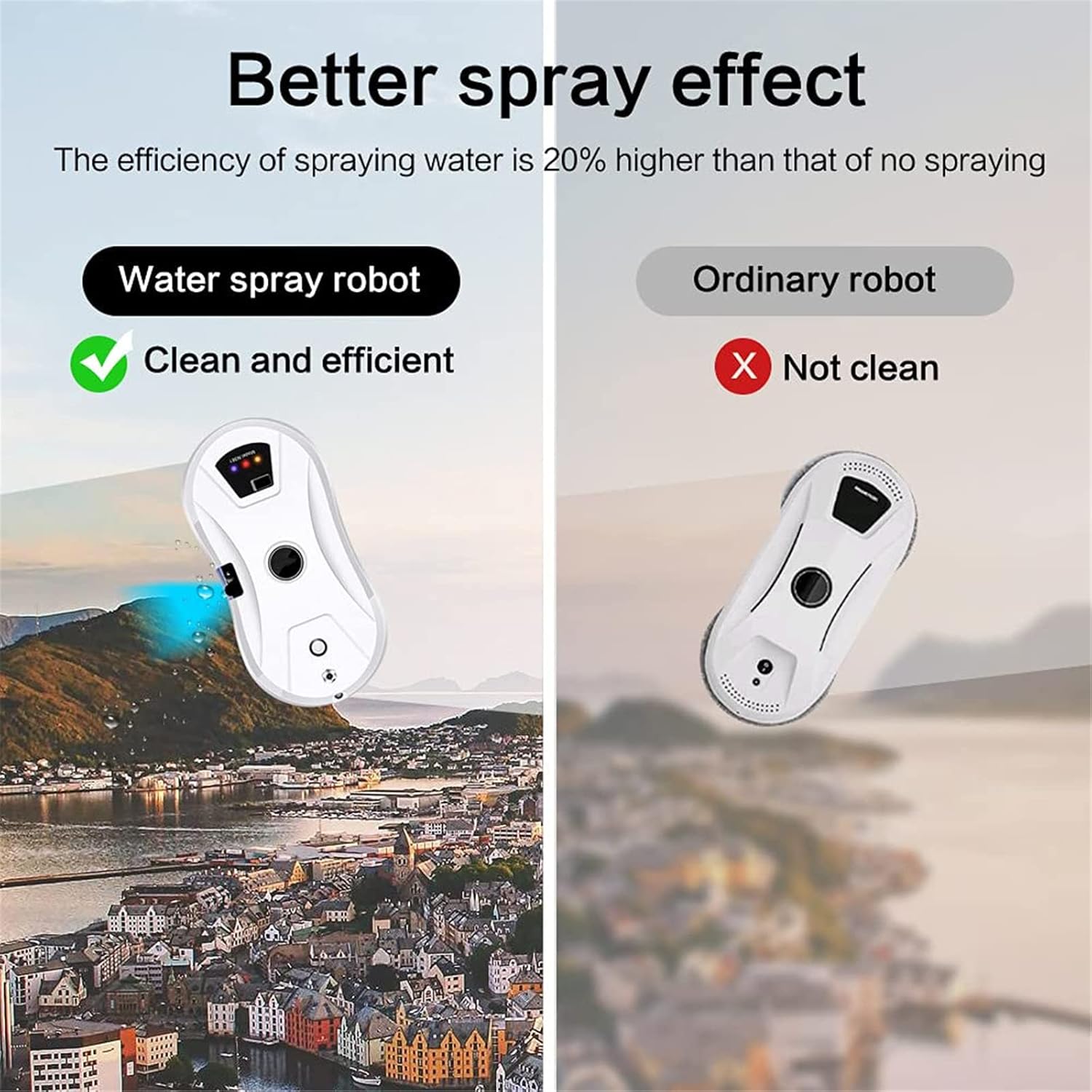Window Cleaner Robot, Automatic Water Spray Glass Cleaning Robotic, Smart Window Cleaning Vacuum Cleaner ​for Inside and Outdoor Glass Tile Window