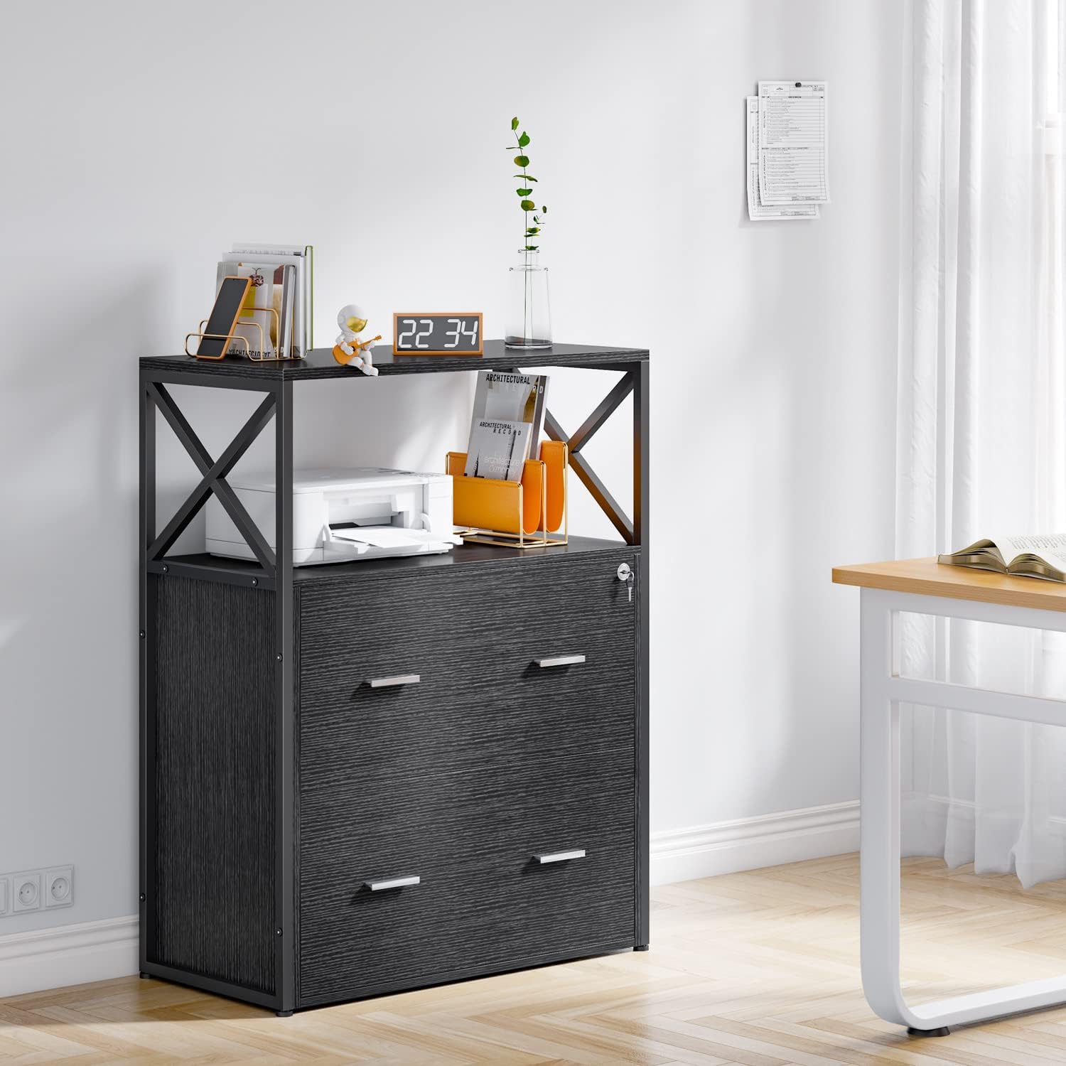 Raybee Filing Cabinet for Home Office Lateral File Cabinet with 2 Big Drawers, Printer Stand with Lockable Storage Cabinet for Letter Size, A4, Legal Size File Folders, 31.5” L X 15.8”W X 40.6”H