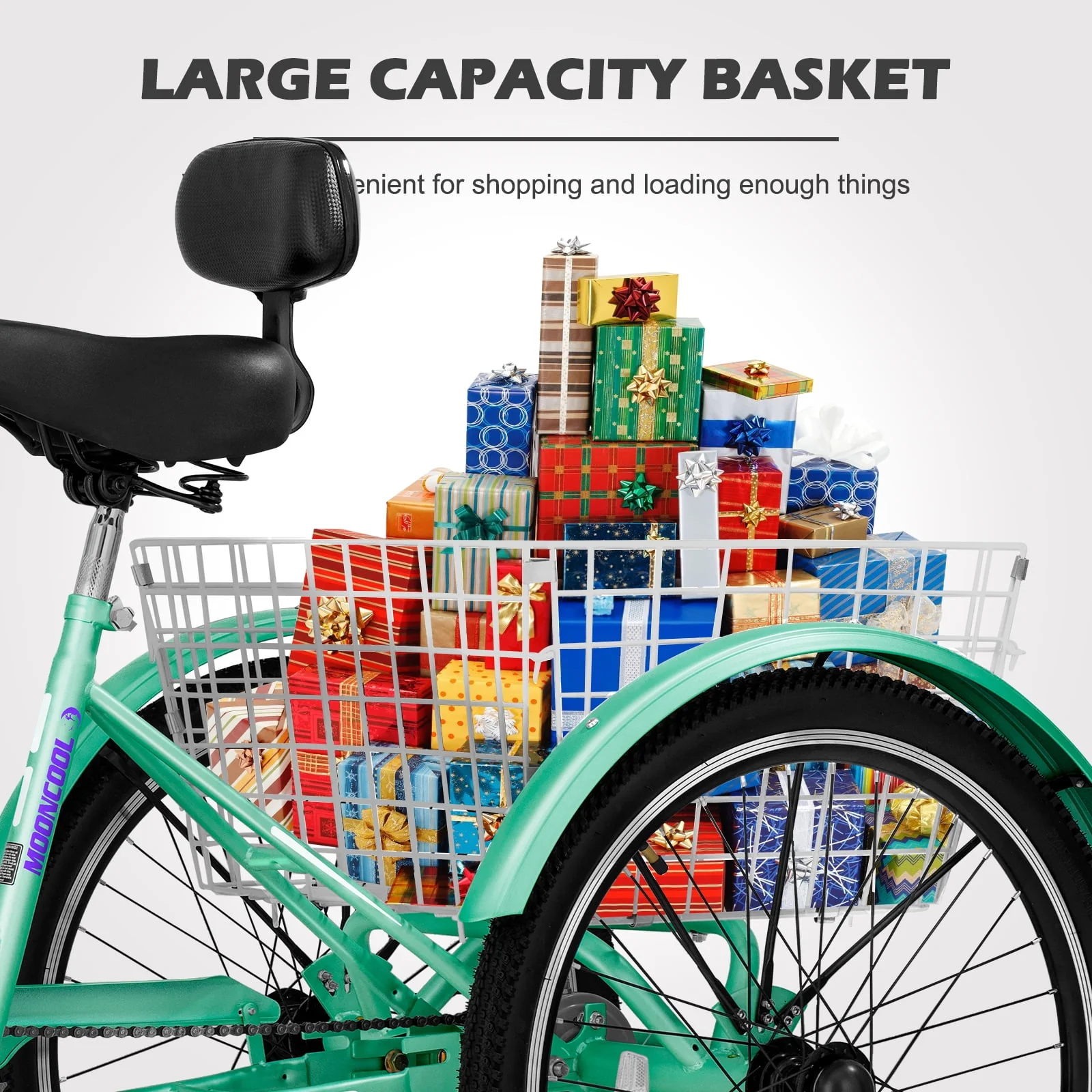 MOONCOOL Adult Tricycles, Single Speed Three Wheel Bike for Adults, 24 inches Adult Trikes for Men, Women, Seniors with Low Step Through