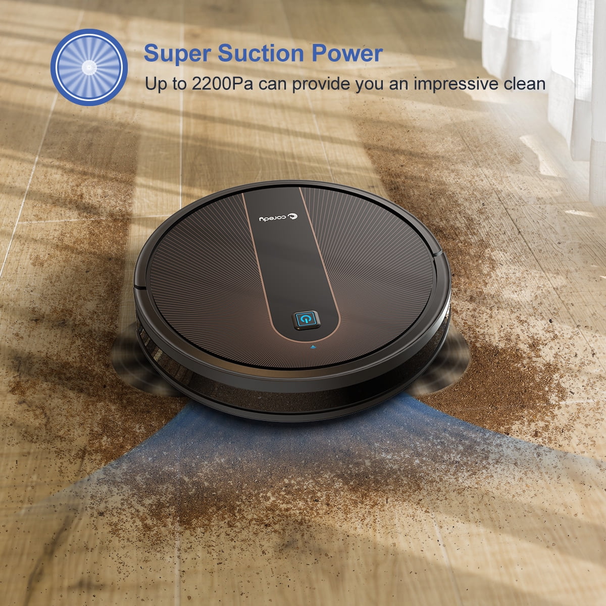 Coredy Robot Vacuum Cleaner and Mop, Compatible with Alexa, Mopping System, Boost Intellect, Virtual Boundary Supported, 2200Pa Suction, Super-Thin, Upgraded Robotic Vacuums, Cleans Hard Floor, R750