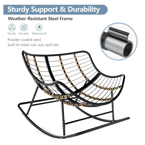 SWITTE Papasan Rocking Chair Outdoor Indoor, Oversized Egg Wicker Rocker with Cushion, Supports 450 lbs, Patio Chair for Balcony or Living Room - Gray