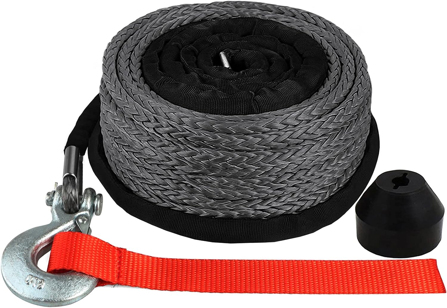 OKBA Synthetic Winch Rope Kit 1/4" x 50' - 8200 Ibs Winch Cable Line Rope Accessories Kit w Rope Snap Hook and Rubber Stopper for 4x4 Off Road Vehicle ATV UTV Polaris UTV
