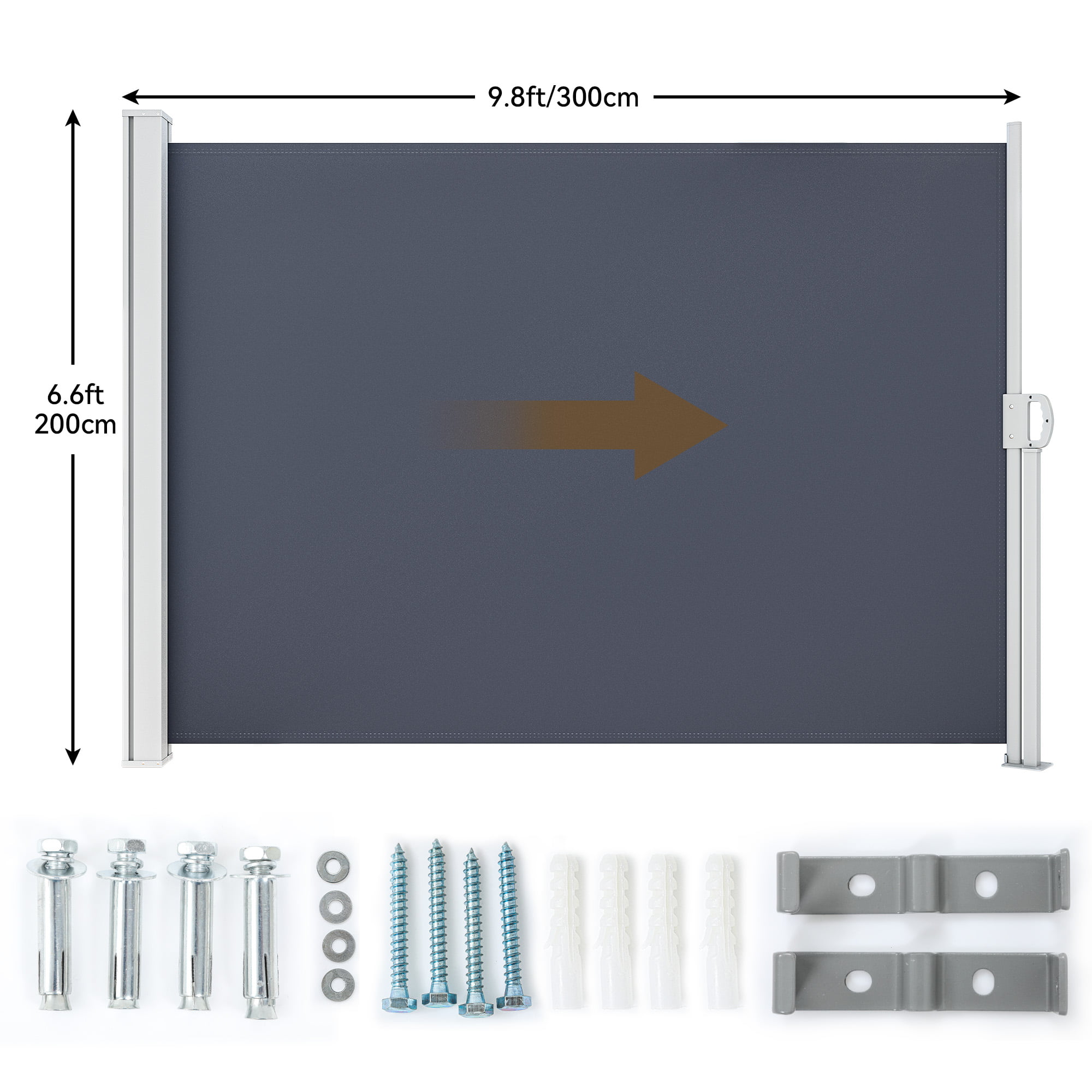 Retractable Side Awning 118''X 78'', Folding Privacy Screen Privacy Fence, Waterproof UV-Resistant Privacy Awning Outdoor for Garden, Deck, Patio, Pools, Gray