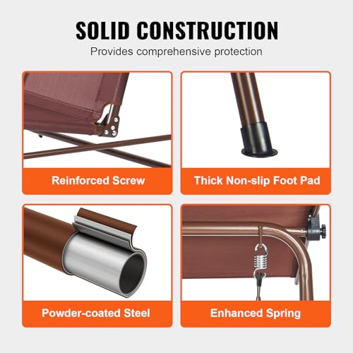 VEVOR 3-Seat Patio Swing Chair, Converting Canopy Swing, Outdoor Patio Porch with Adjustable Canopy, Removable Thick Cushion and Alloy Steel Frame, for Balcony, Backyard, Poolside, Brown