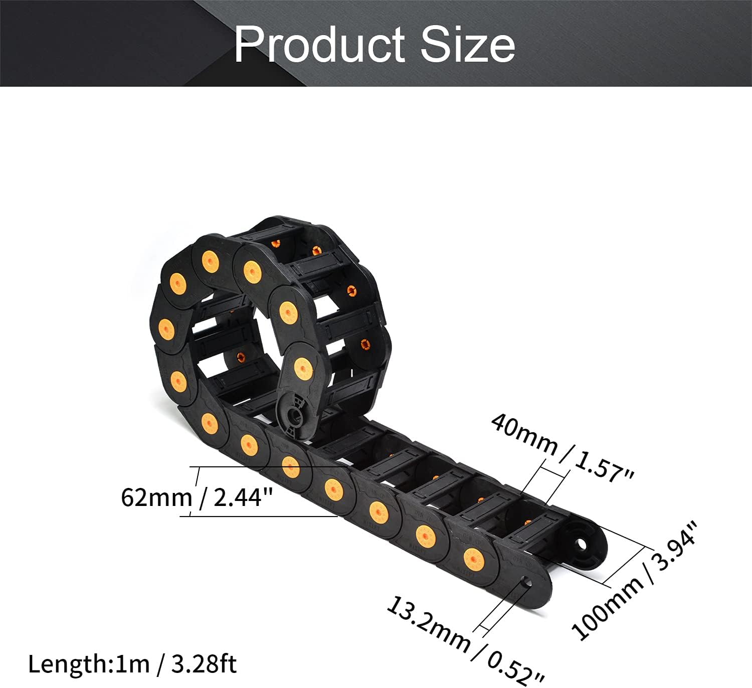 Fielect Drag Chain Cable Carrier Open Type with End Connectors R100 35X100mm 1 Meter Plastic for Electrical CNC Router Machines Black 1Pcs