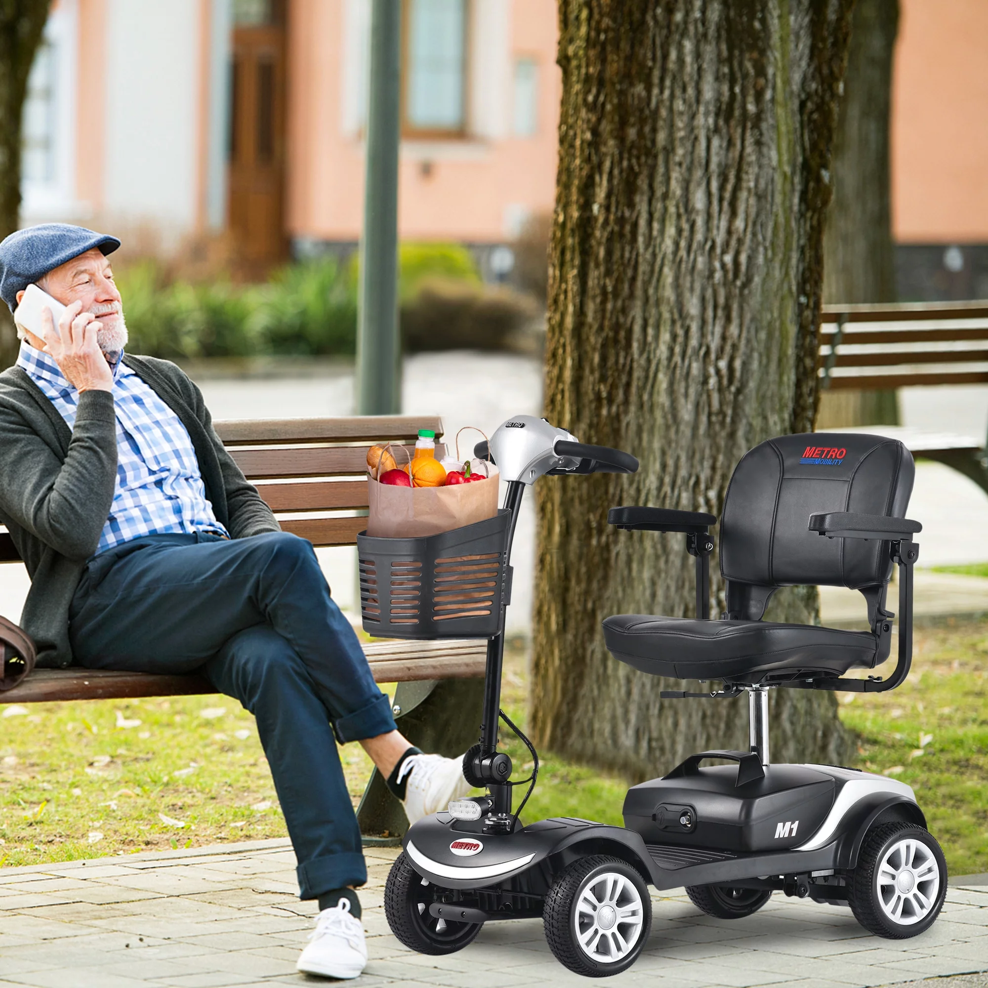 4-Wheel Mobility Scooter for Adults, Compact Motorized Scooter w/ Detachable Basket, Heavy Duty Mobility Scooter for Seniors, Adults, Max Speed 4.97mph, 300lbs, Silver, SS207