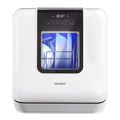 COMFEE' Portable Mini Dishwasher Countertop with 5L Built-in Water Tank for Apartments& RVs, No Hookup Needed, 6 Programs
