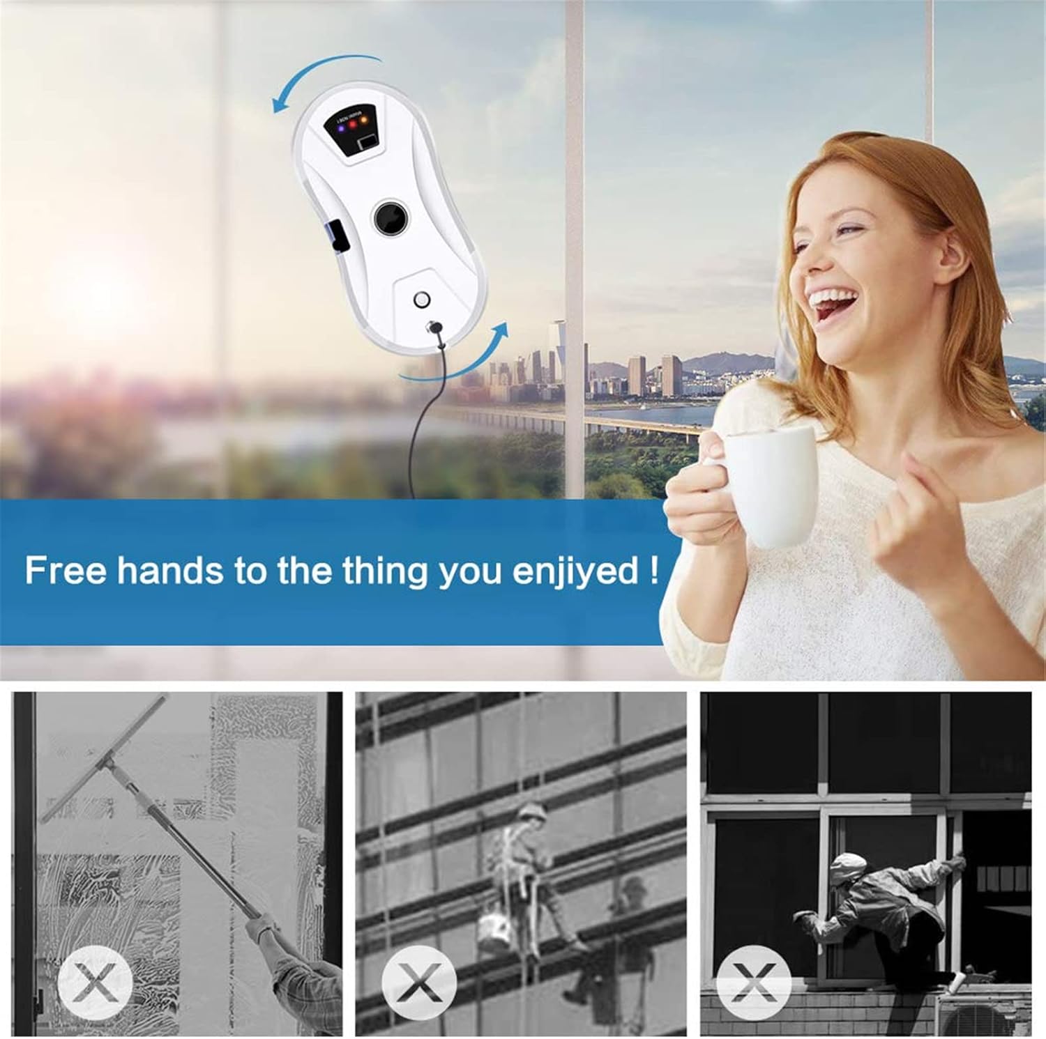 Wireless Window Cleaner Robot, Automatic Robotic Window Cleaning Vacuum Cleaner, Smart Glass Robot for Inside and Outdoor Glass Tile Window