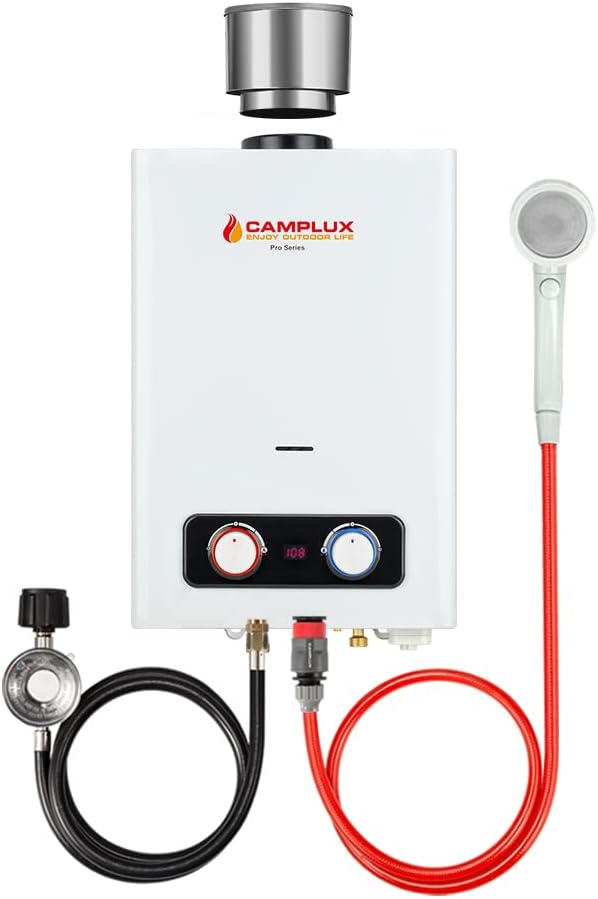 Portable Tankless Water Heater, Camplux 1.58 GPM Outdoor Propane Hot Water Heater with S/S Rain Cap