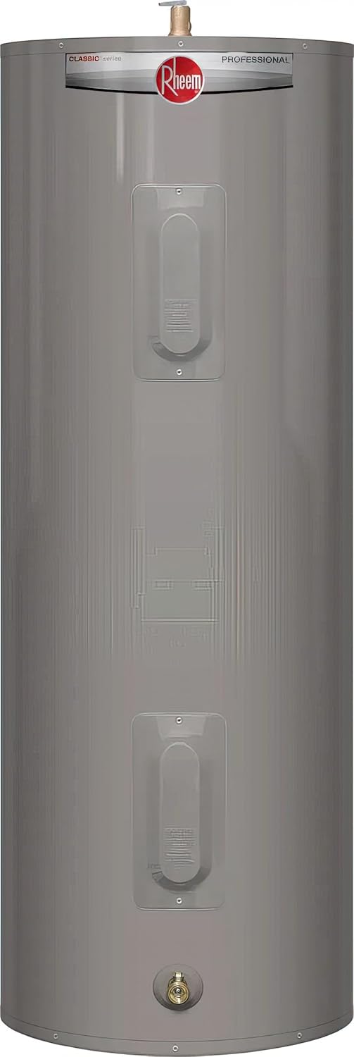 Rheem PROE30 T2 RH95 30-Gallon Professional Classic Electric Water Heater; 240VAC; Dual 4500-Watt Heating Elements; Tall Profile; Automatic Thermostat; Temperature and Pressure Relief Valve
