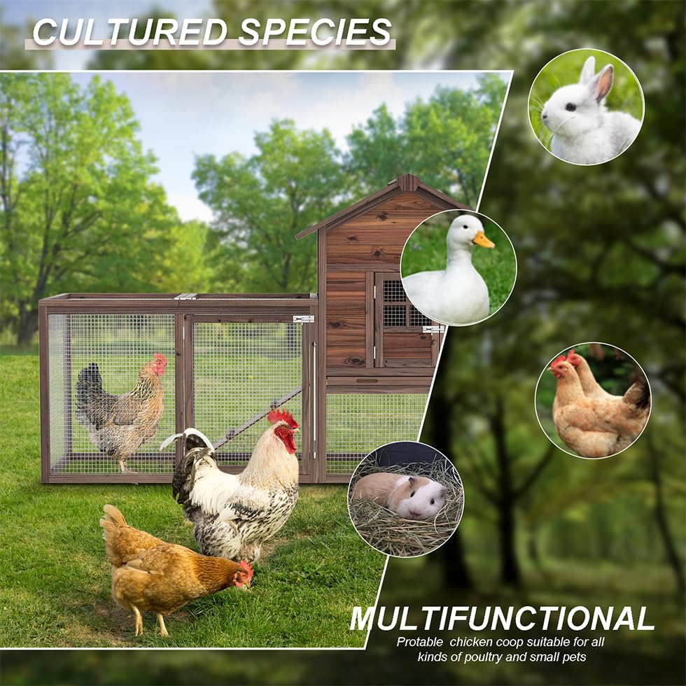 Large Wooden Chicken Coop, 160IN Outdoor Chicken Cages and Run with Nesting Boxes for 2-8 Chickens, Hen Run Poultry Pet House Rabbit Hutch with Waterproof Roof & Removable Tray for Backyard (Two)