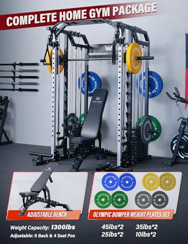 Major Fitness Drone2 Advanced Training Smith Machines– All-in-One Home Gym Squat Rack with Aluminum Pulley Set , Weight Bar, Dual LAT Pull-Down Systems & Cable Crossover Machine for Full-Body Workouts