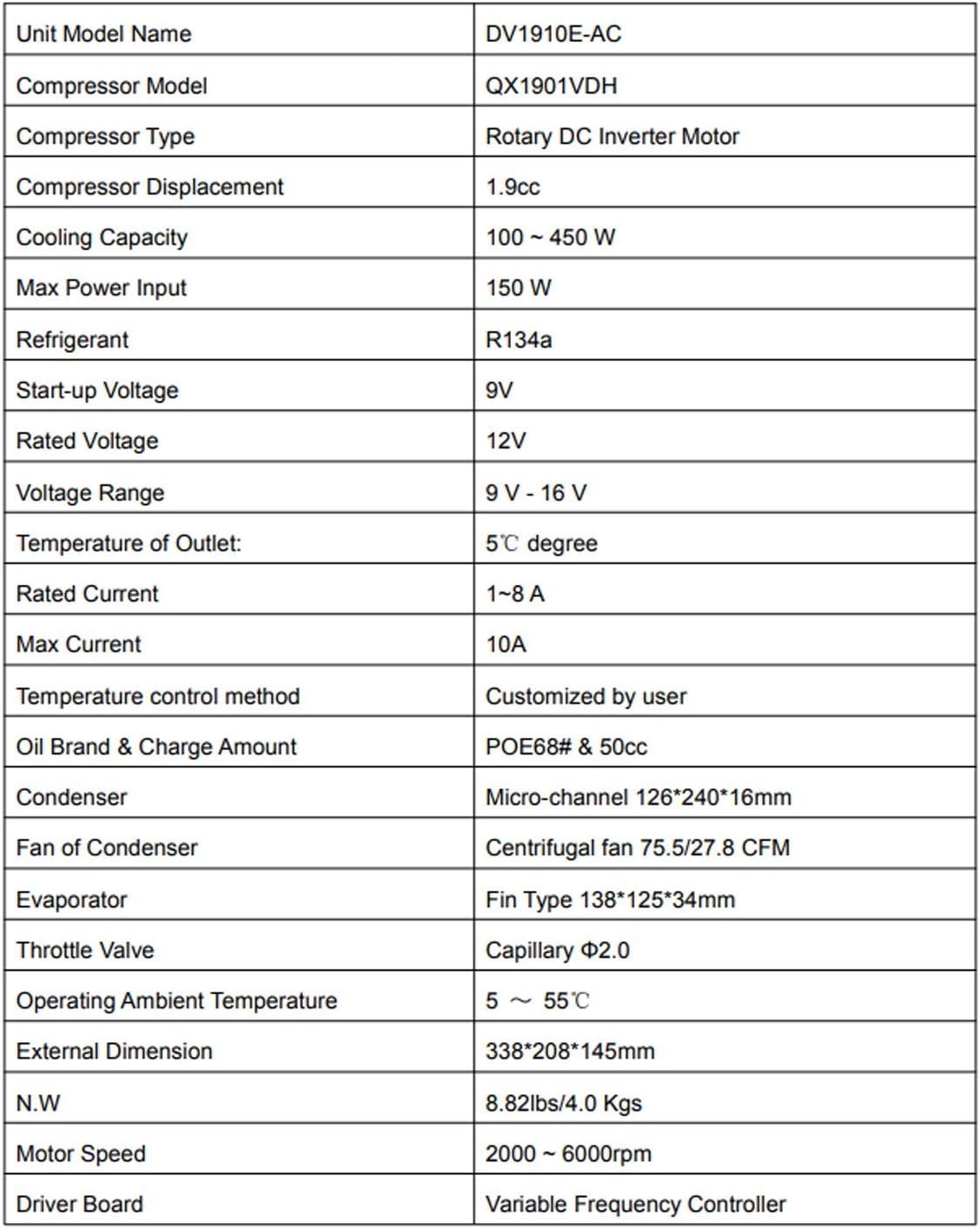 12V Compact Refrigeration Cooling Systems Air Conditioning Systems with Miniature Rotary Compressor - for Electric Vehicle Chiller Water Dispenser Freezer Electronics Cooling Module DIY (12V,1.9cc)