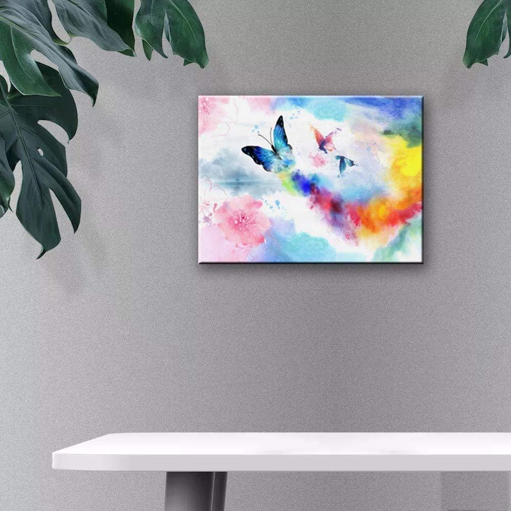 Yikg Canvas Wall Art Colorful Butterfly Canvas Framed Ready to Hang (16'' x 24'' x 1 Panel)