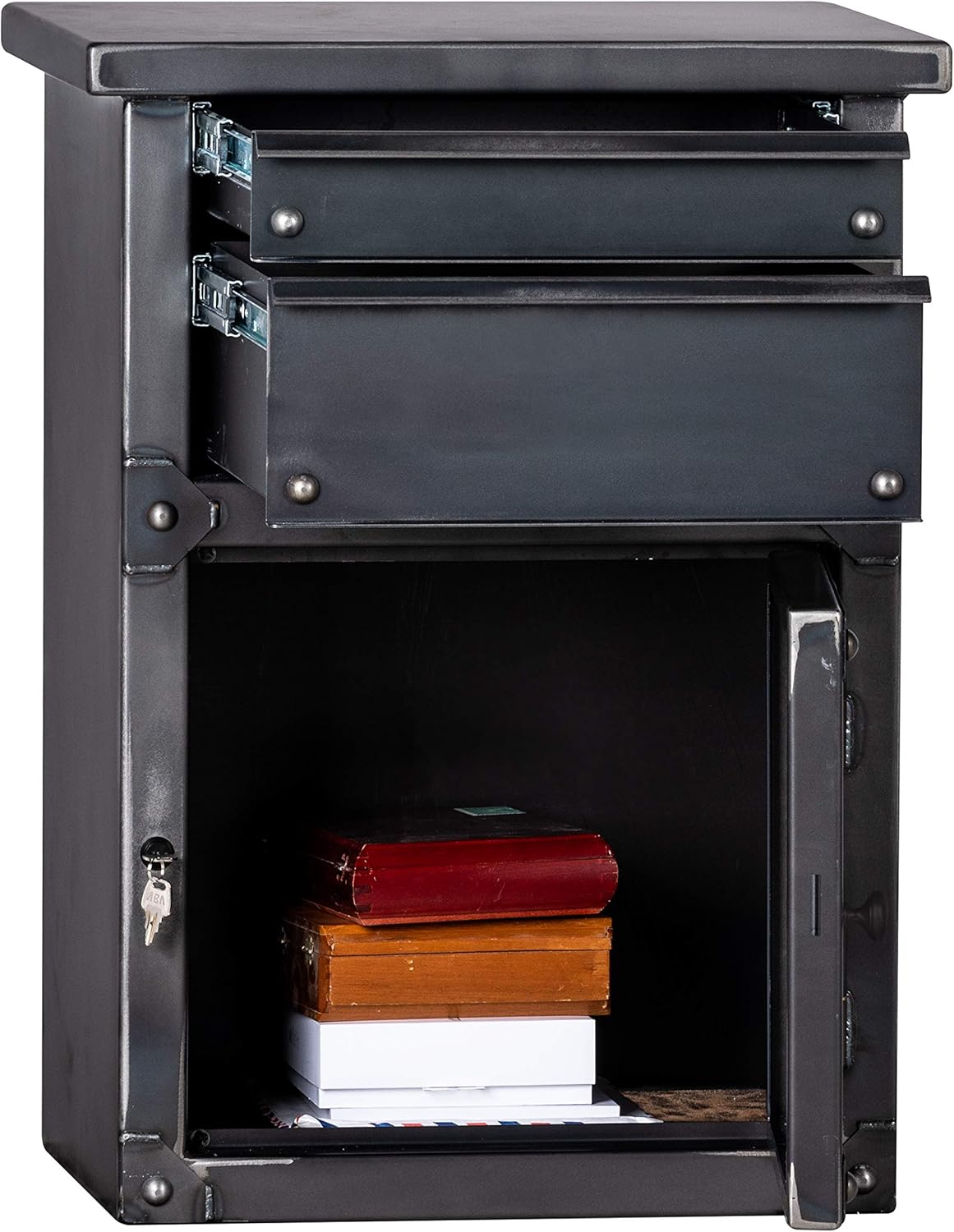 LONGHORN LNS3020S Nightstand by Rhino Metals, End Table with 2 Heavy Duty Drawers and Locking Cabinet with Double Bitted High Security Key