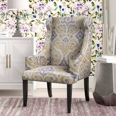 Farley 27.75x22 Wide Polyester Wingback Chair Alcott Hill Fabric: Yellow Polyester