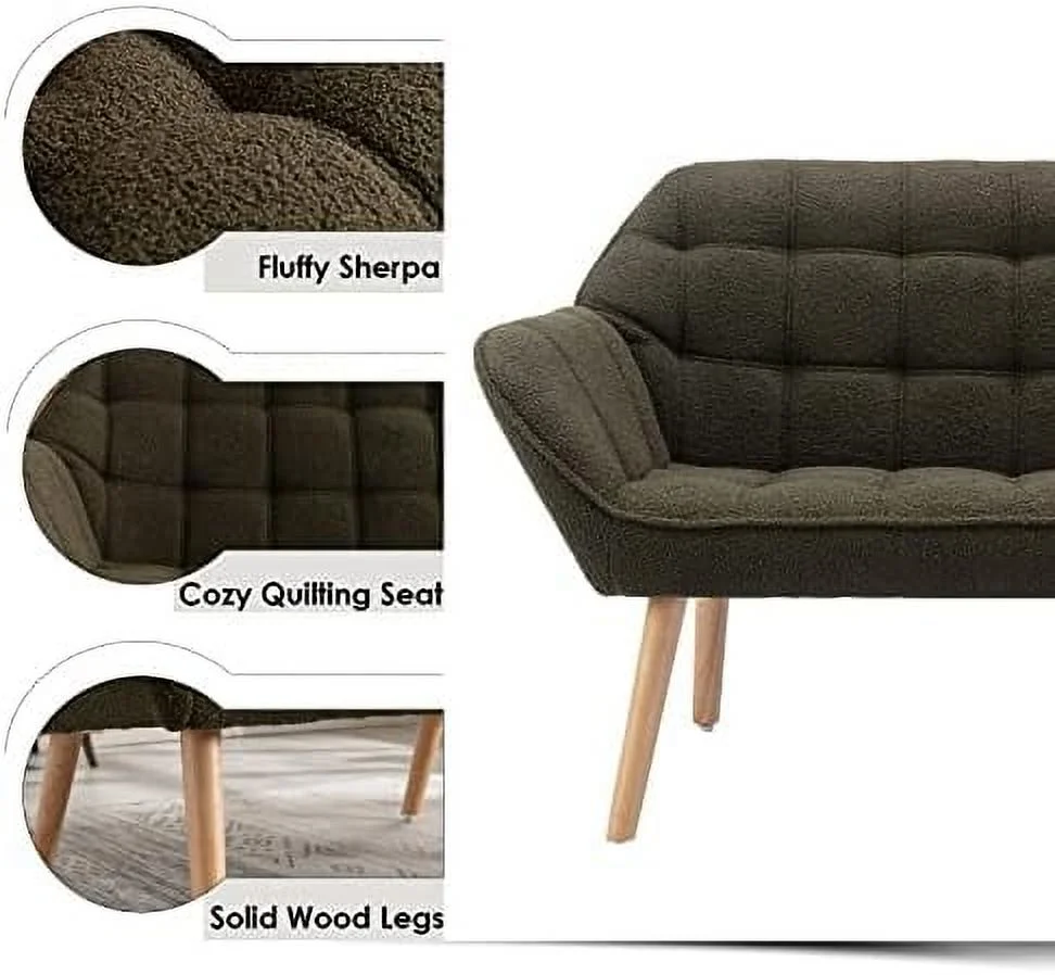 HOOMZNB Small Loveseat for Bedroom 2-Seat Mini Sofa Couch with Wingback and Gold Legs for Living Room Apartment Small Space Fluffy Love Seat  Cream Velvet