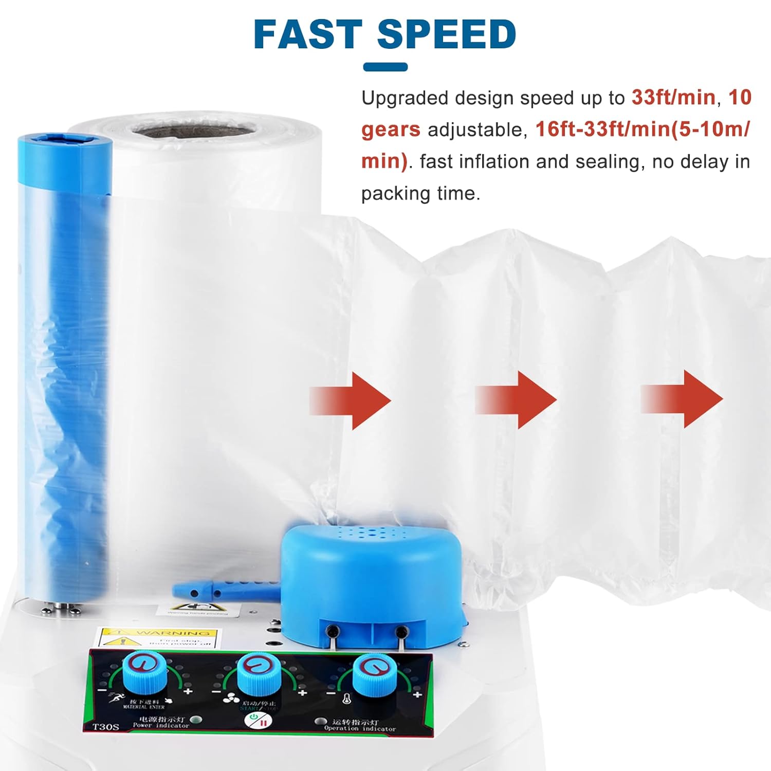 Air Cushion Machine 32ft/min Air Pillow Machine Portable Air Cushion Wrap Machine 300L/min for Shipping, Packing Supplies