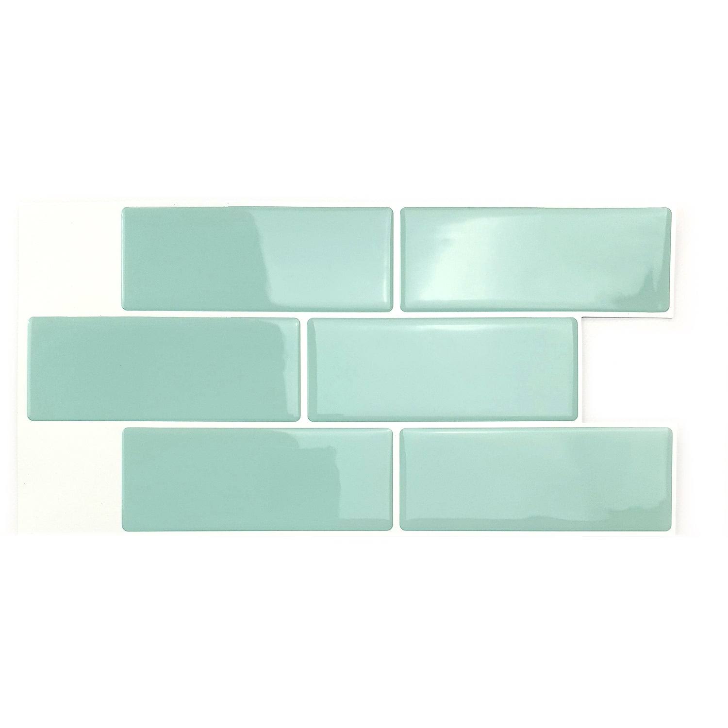 Walplus Capri Sea Glossy 3D Metro Peel and Stick Backsplash Tile Stickers (60pcs - Green)