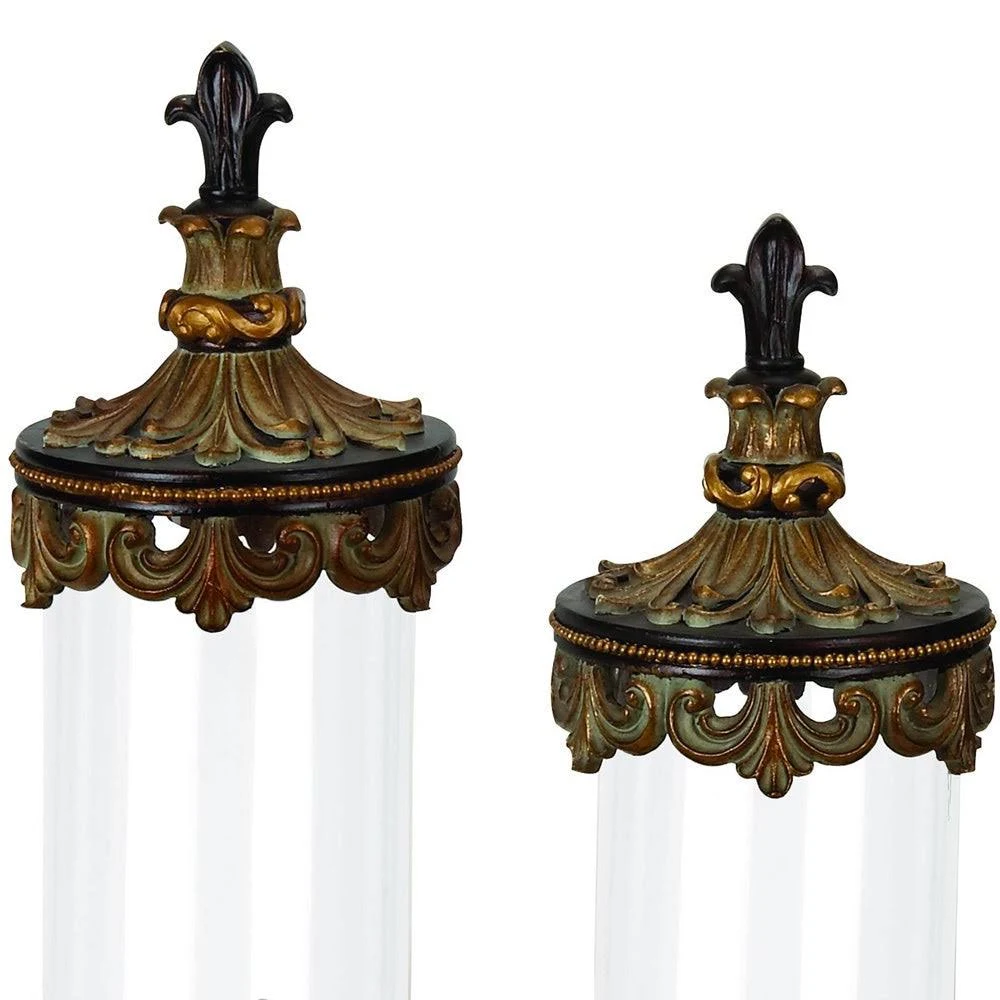 Antiqued Gold Fleur-de-lis 3-Piece Glass Cylinder Canister Set